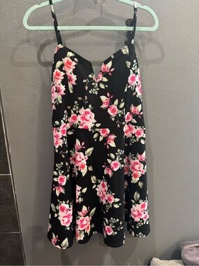 No Boundaries Floral Print Dress - Black with Pink and Green